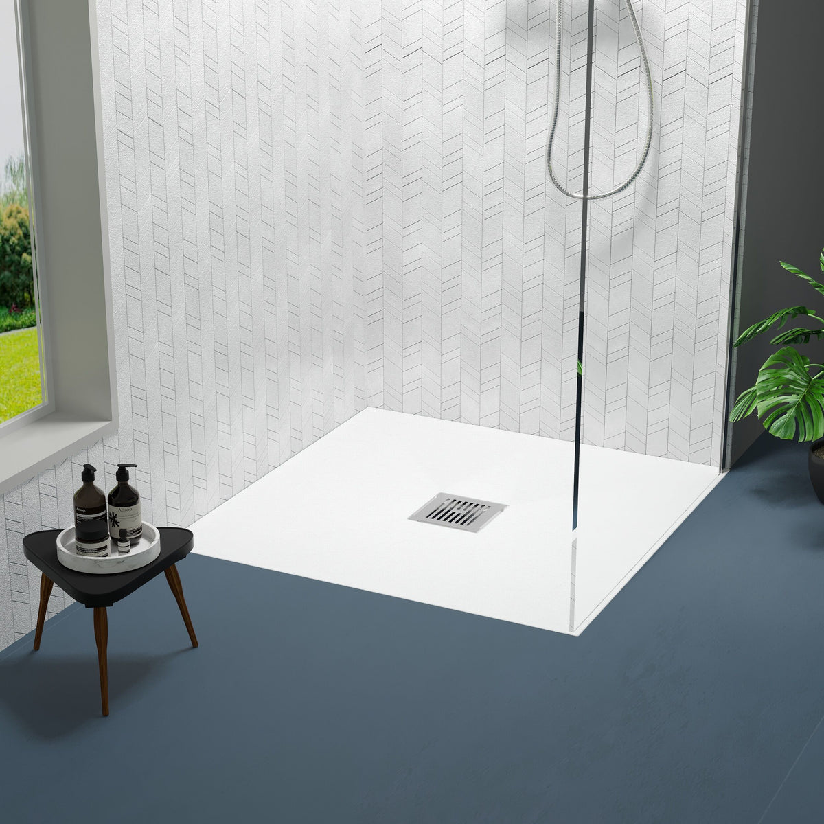 800 x 800mm White Slate Slimline Square Shower Tray
