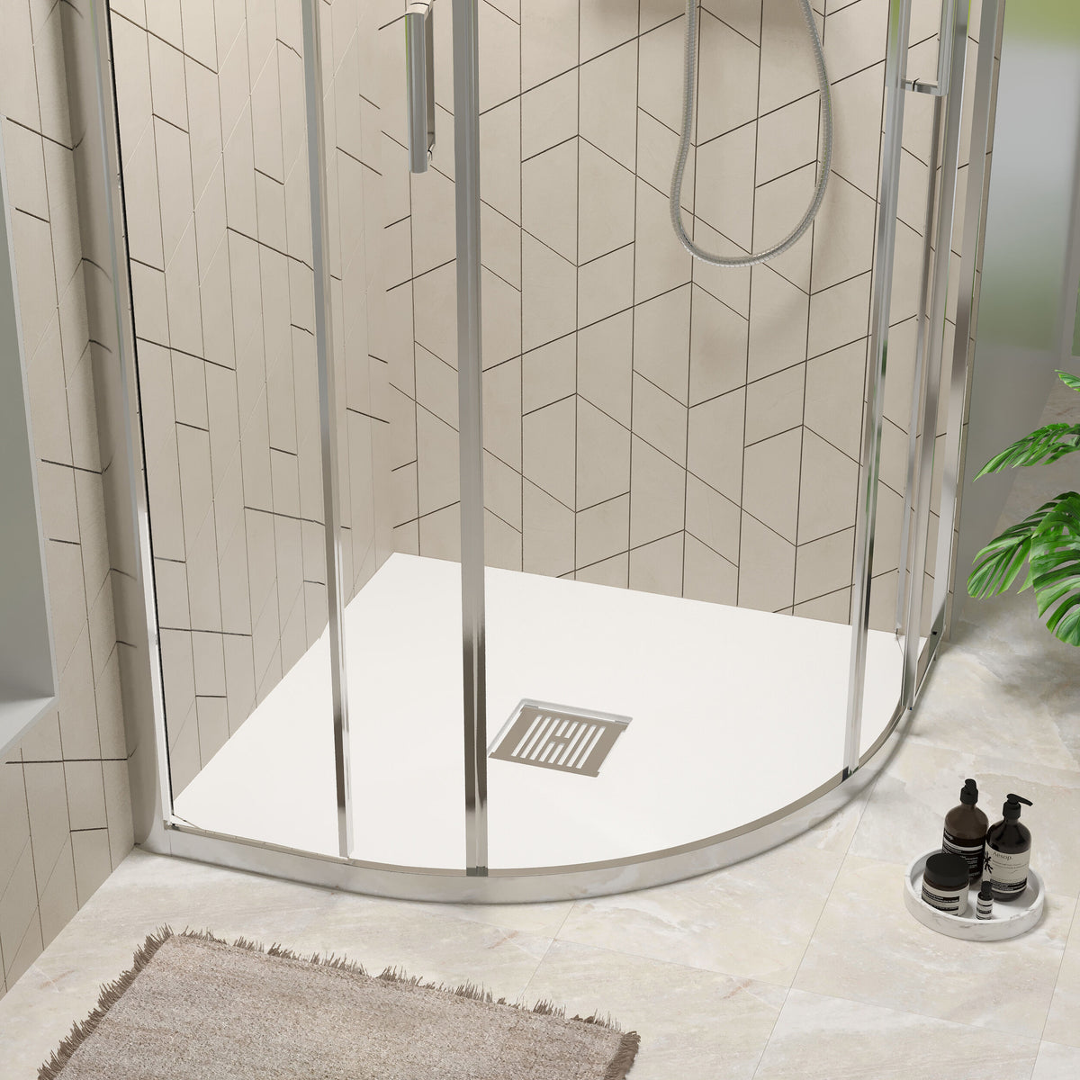 800mm White Slate Slimline Quadrant Shower Tray