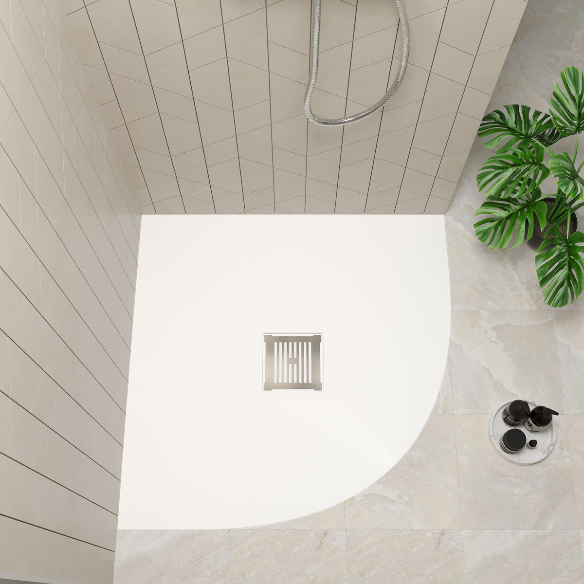 800mm White Slate Slimline Quadrant Shower Tray