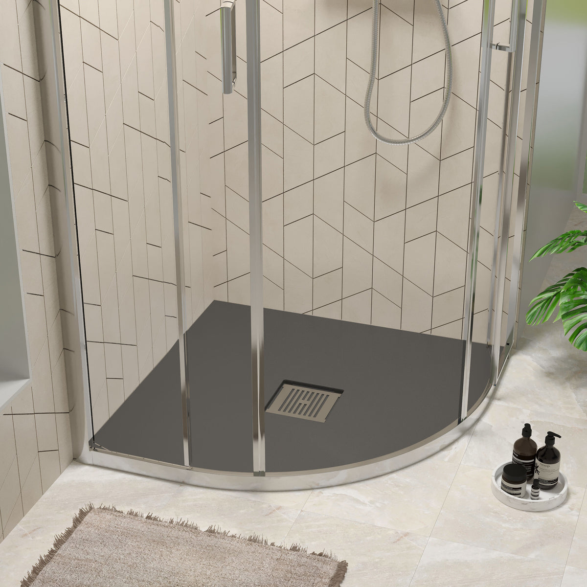 800mm Grey Slate Slimline Quadrant Shower Tray