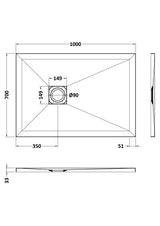 1000 x 700mm  Black Slate Slimline Rectangular Shower Tray
