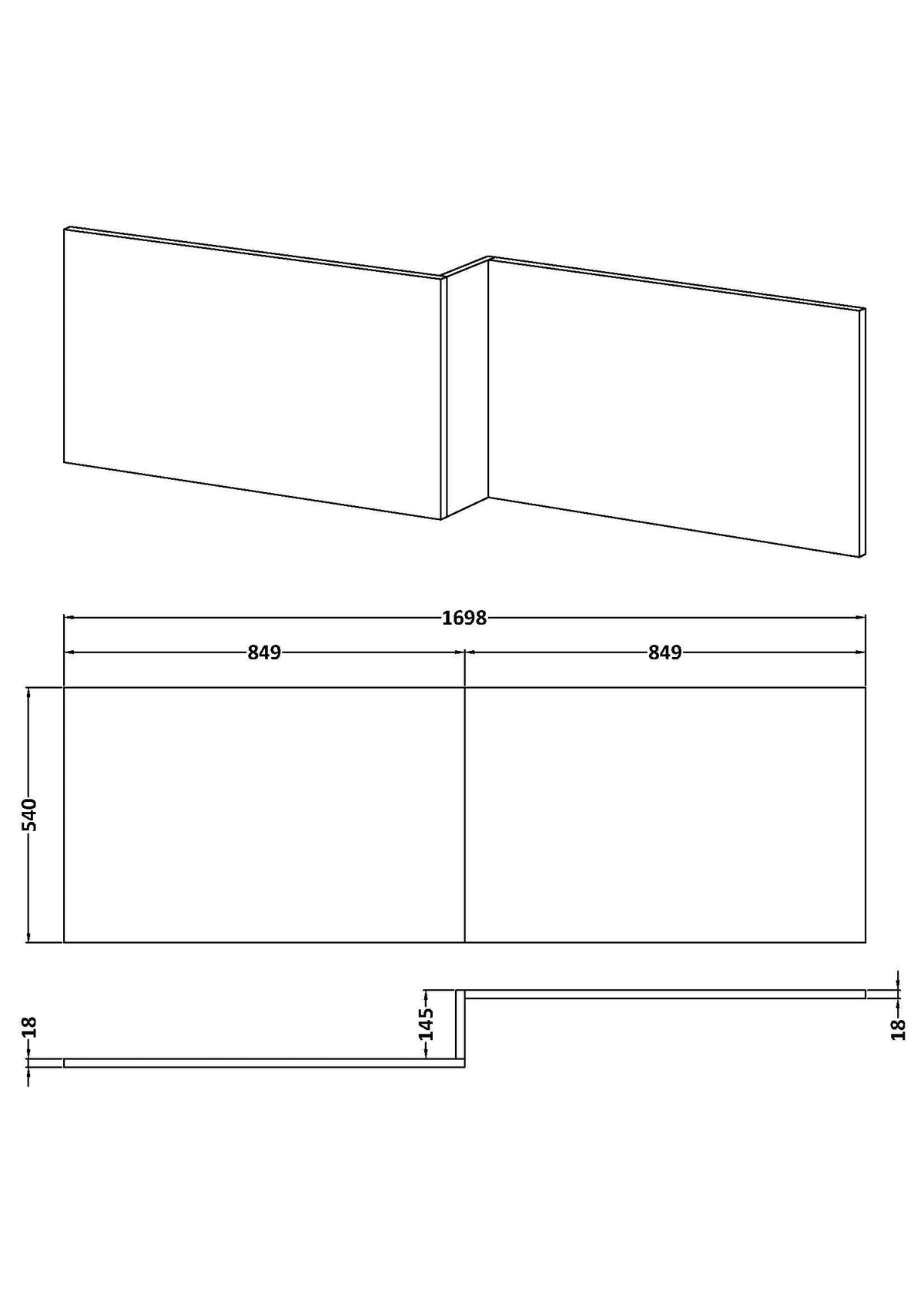 Modern Splash 1700mm Square PVC Shower Bath Side Panel Waterproof