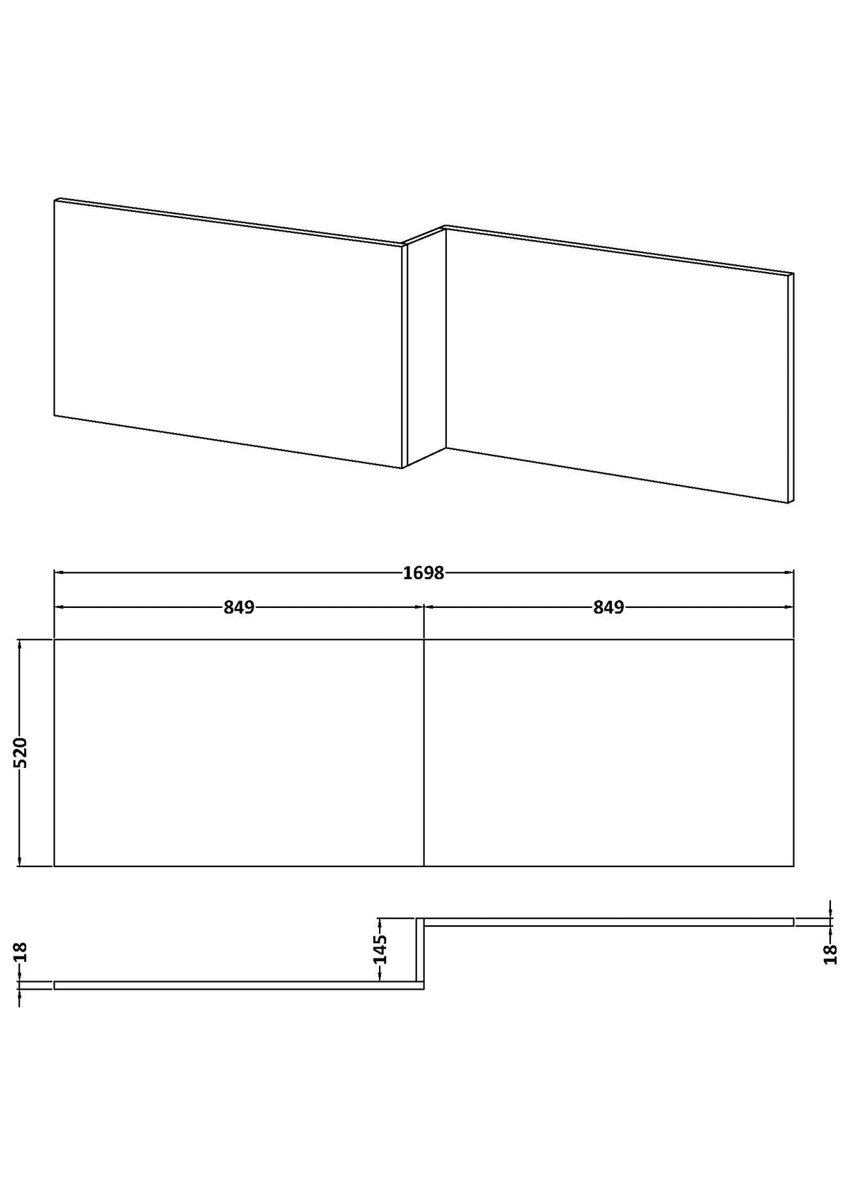 1700mm Square Midnight Blue MDF Matt Shower Bath Front Panel