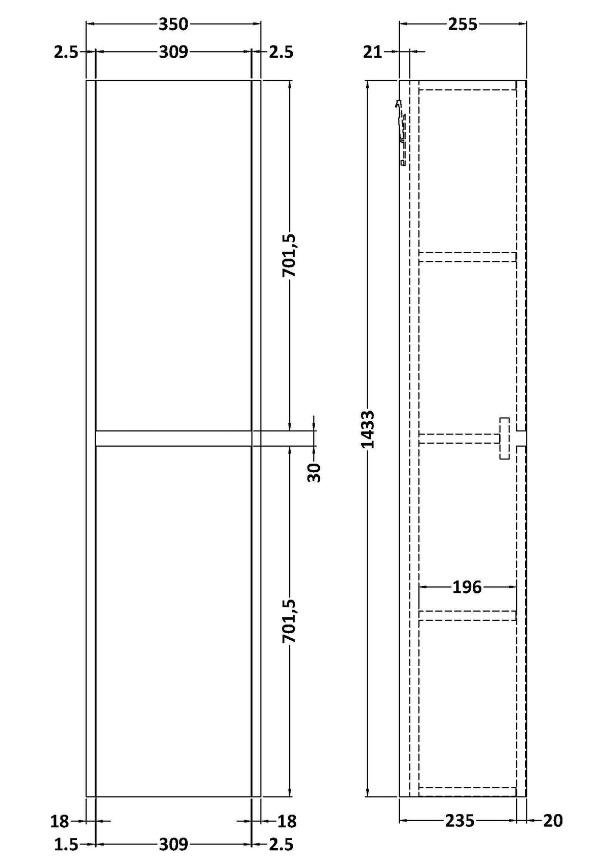 Modern Splash 350mm Graphite Grey Woodgrain Wall Hung Tall Cabinet