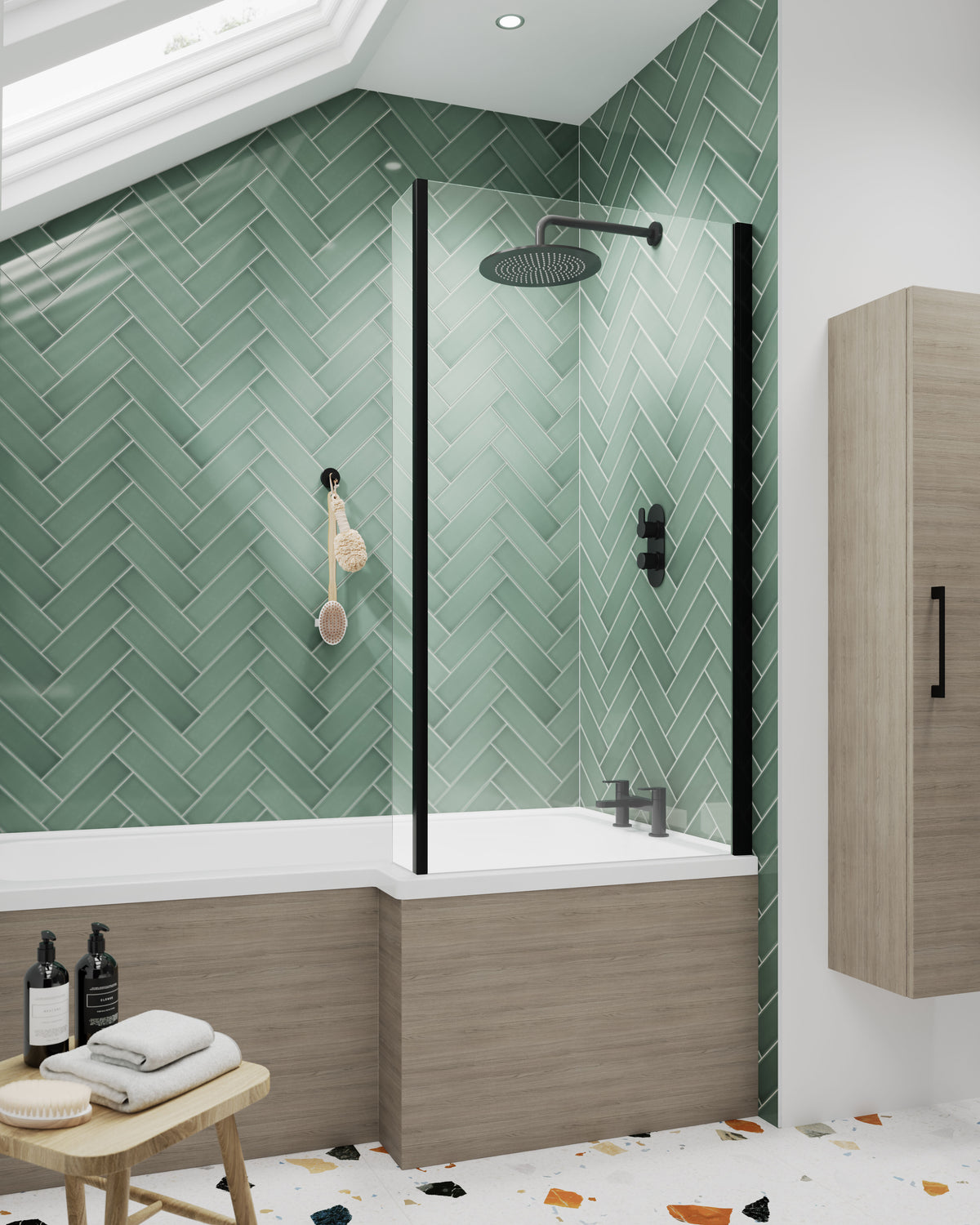 Modern Splash Matt Black L Shape Bath Screen With Fixed Return