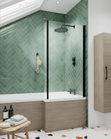 Modern Splash Matt Black L Shape Bath Screen With Fixed Return
