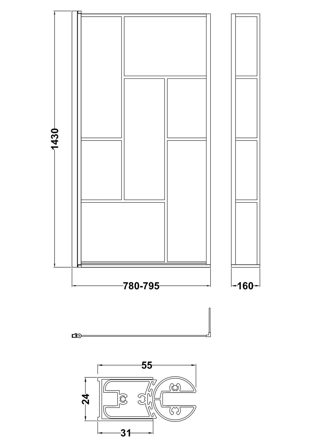 Modern Splash 800mm Matt Black L Shape Abstract Matrix Hinged Bath Screen With Fixed Return