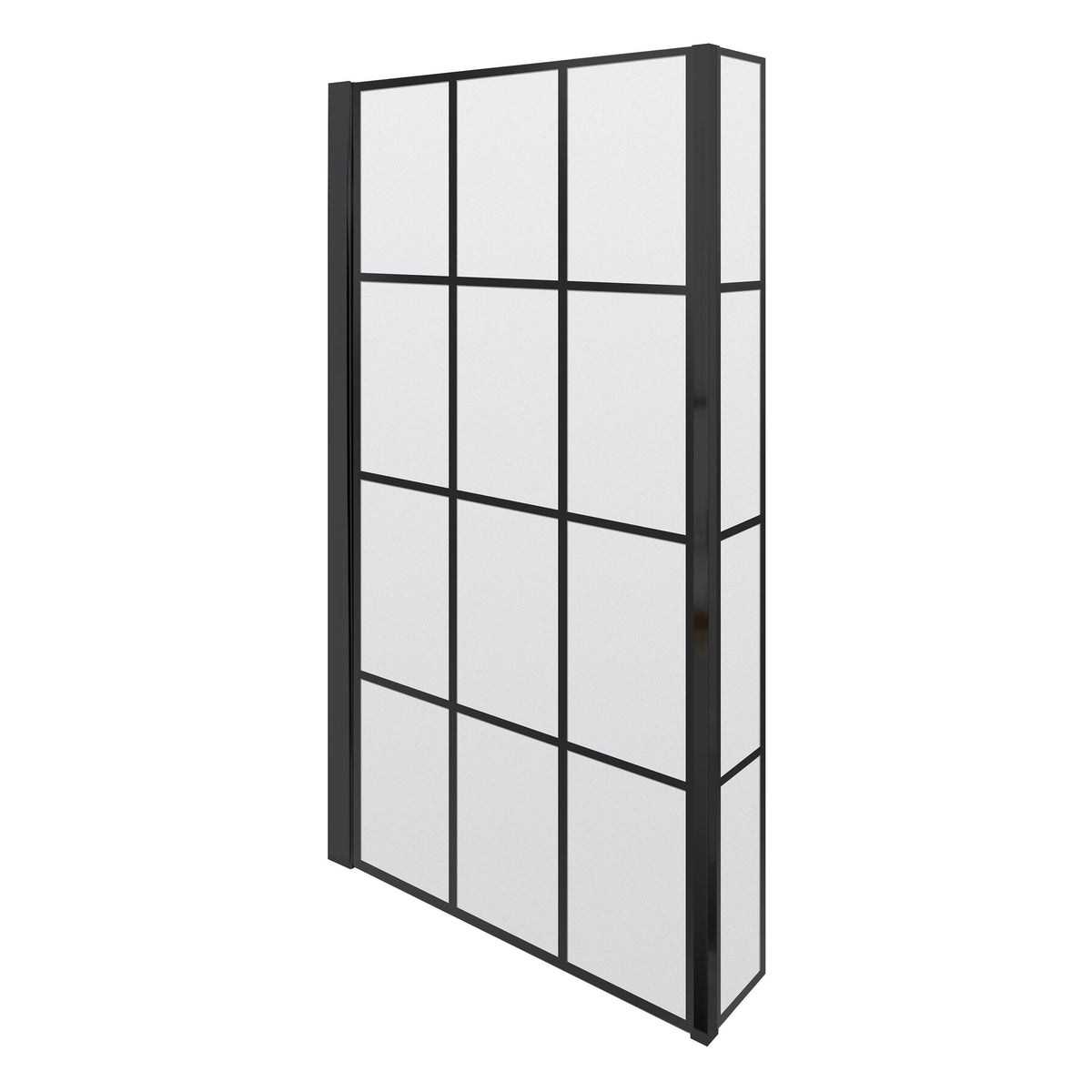 Modern Splash 800mm Matt Black L Shape Matrix Hinged Bath Screen With Fixed Return