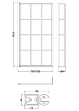 Modern Splash 800mm Matt Black L Shape Matrix Hinged Bath Screen With Fixed Return