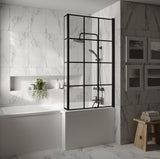 Modern Splash 800mm Matt Black L Shape Matrix Hinged Bath Screen With Fixed Return