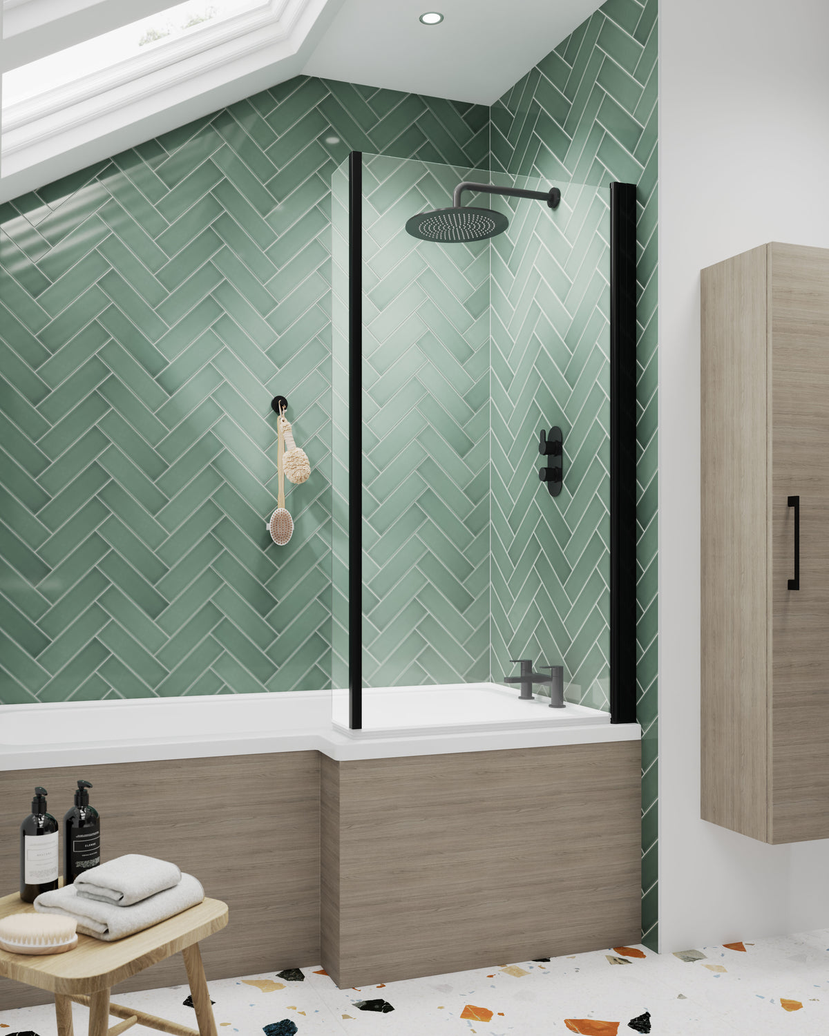 Modern Splash 800mm Matt Black L Shape Hinged Bath Screen