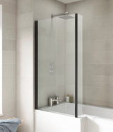 Modern Splash 800mm Matt Black L Shape Hinged Bath Screen