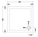 800mm x 800mm White Slip Resistant Slimline  Square Shower Tray