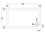 1200 x 700mm White Slip Resistant Slimline  Rectangular Shower Tray