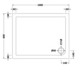 1000 x 800mm White Slip Resistant Slimline  Rectangular Shower Tray