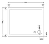 1100 x 900mm White Slip Resistant Slimline Rectangular Shower Tray