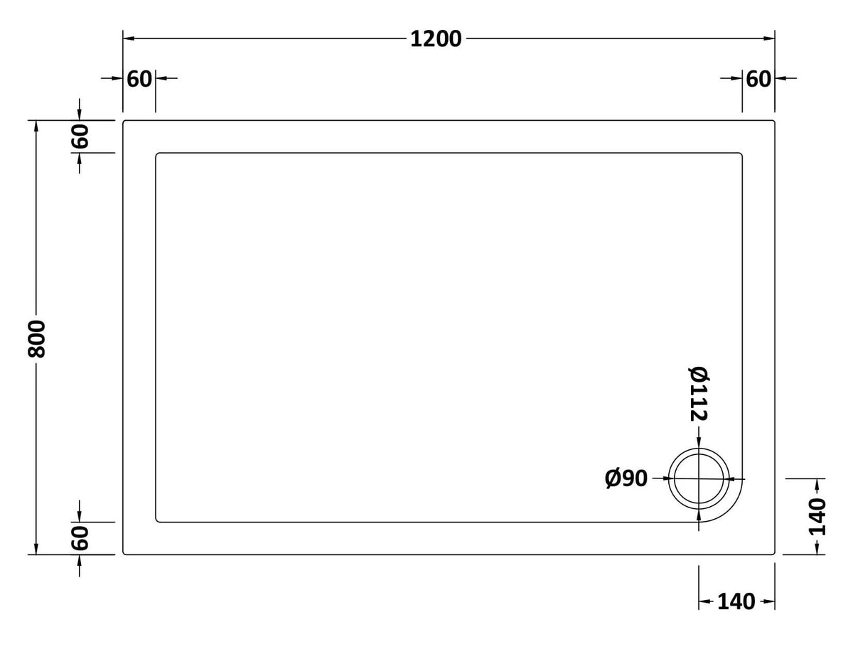 1200 x 800mm White Slip Resistant Slimline Rectangular Shower Tray