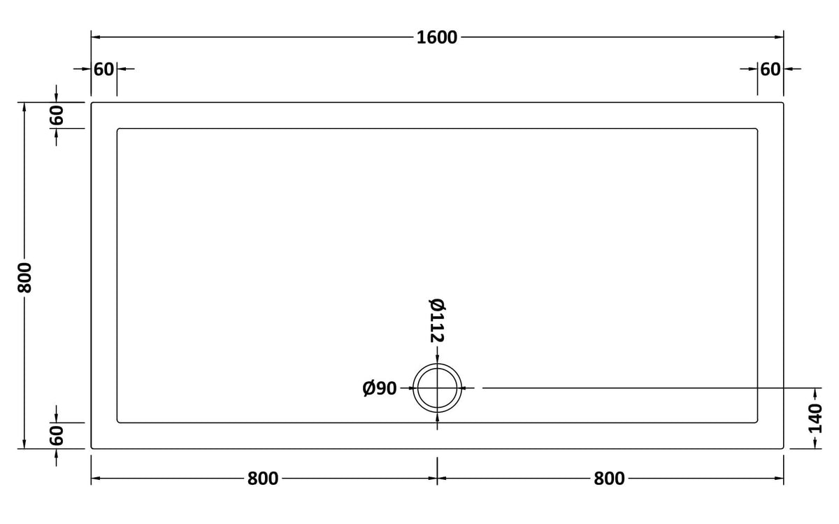1600 x 800mm White Slip Resistant Slimline Rectangular Shower Tray