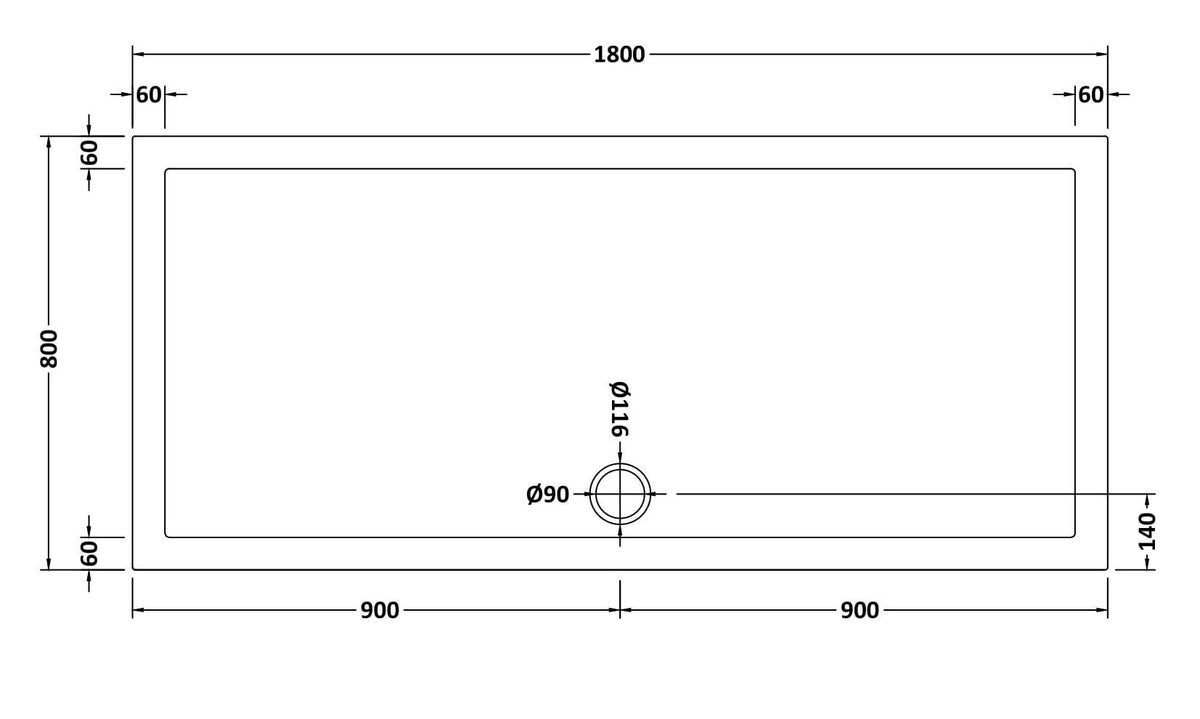 1800 x 800mm White Slip Resistant Slimline Rectangular Shower Tray