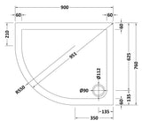900 x 760mm White Slip Resistant Slimline Left Hand Offset Quadrant Shower Tray