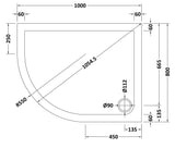 1000 x 800mm White Slip Resistant Slimline Left Hand Offset Quadrant Shower Tray