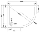 1000 x 800mm White Slip Resistant Slimline Right Hand Offset Quadrant Shower Tray