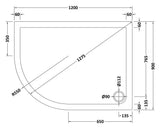 1200 x 900mm White Slip Resistant Slimline Left Hand Offset Quadrant Shower Tray