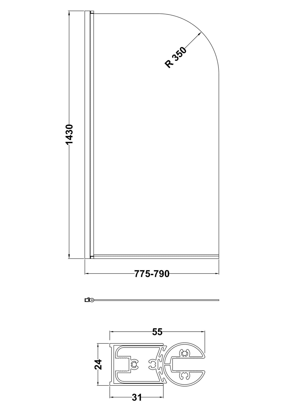 Modern Splash 800mm Chrome Bath Screen