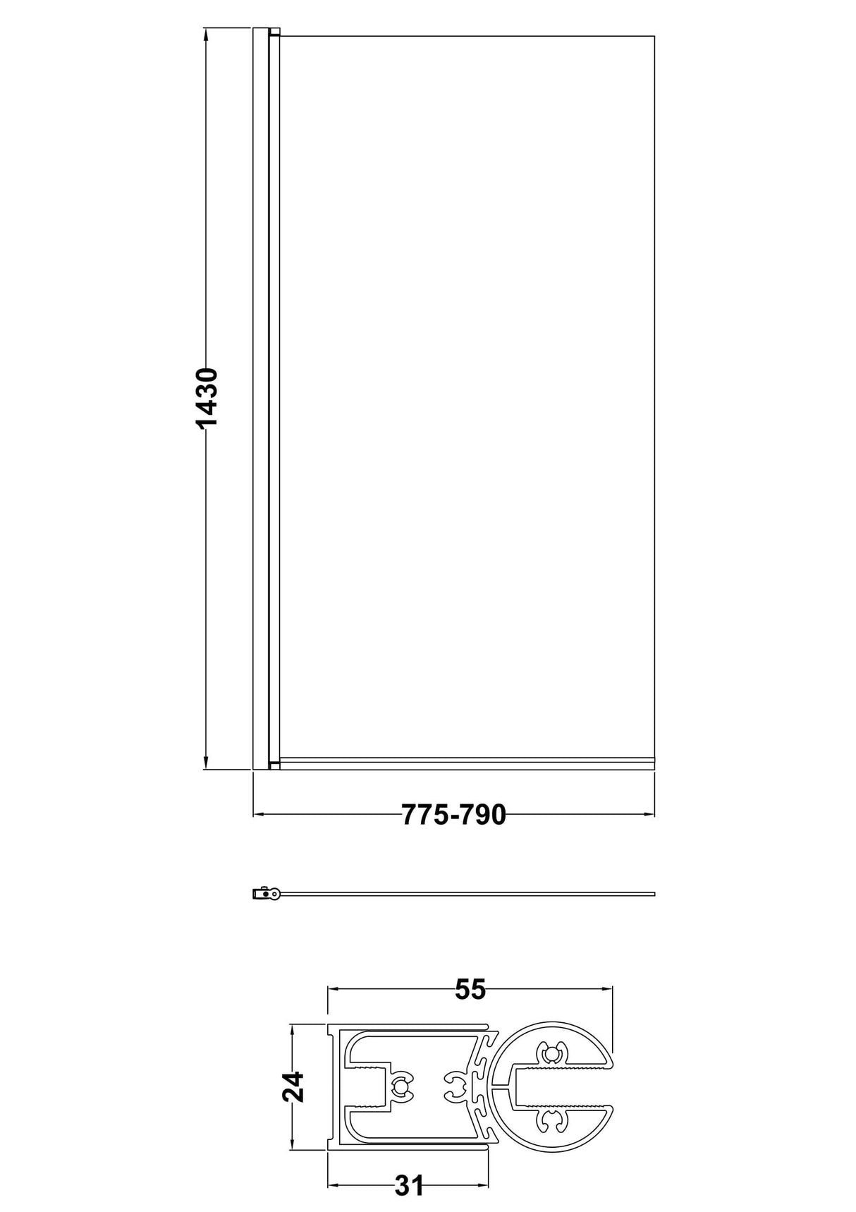 Matt Black Square Bath Screen