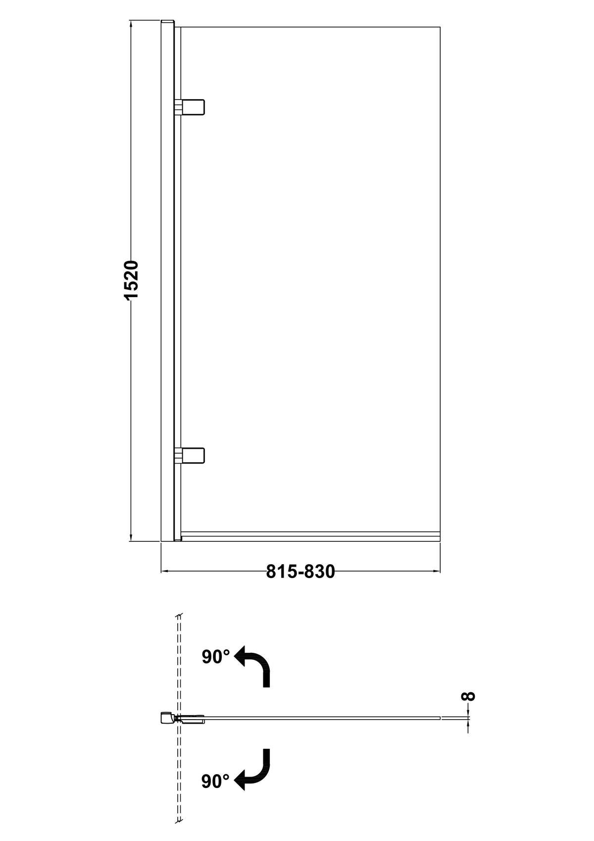Pacific 800mm Brushed Brass Hinged Bath Screen