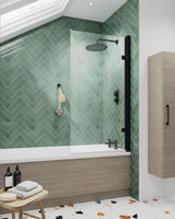 800mm Matt Black Square Block Hinged Bath Screen