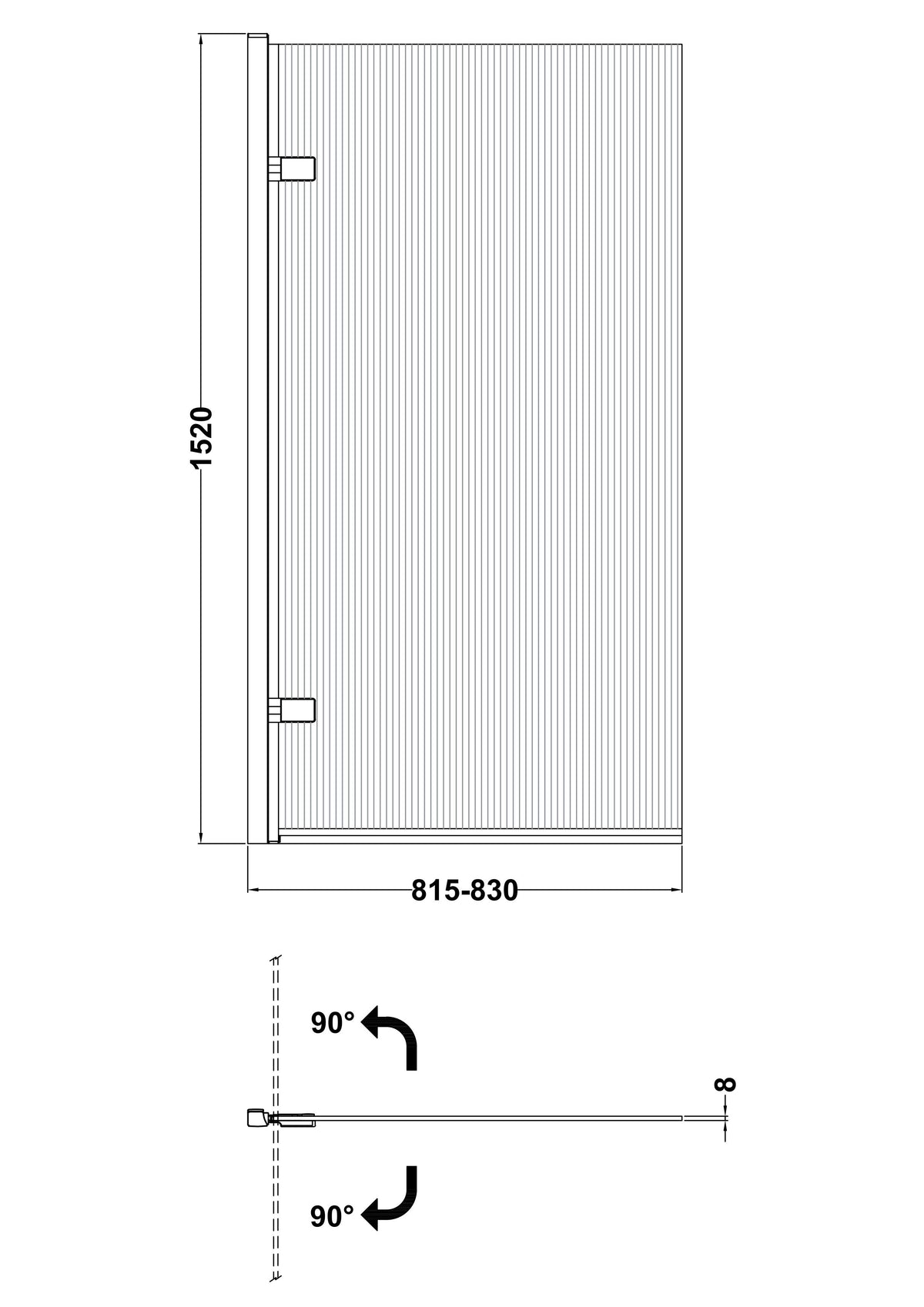 Modern Splash 800mm Matt Black Fluted Hinged Bath Screen