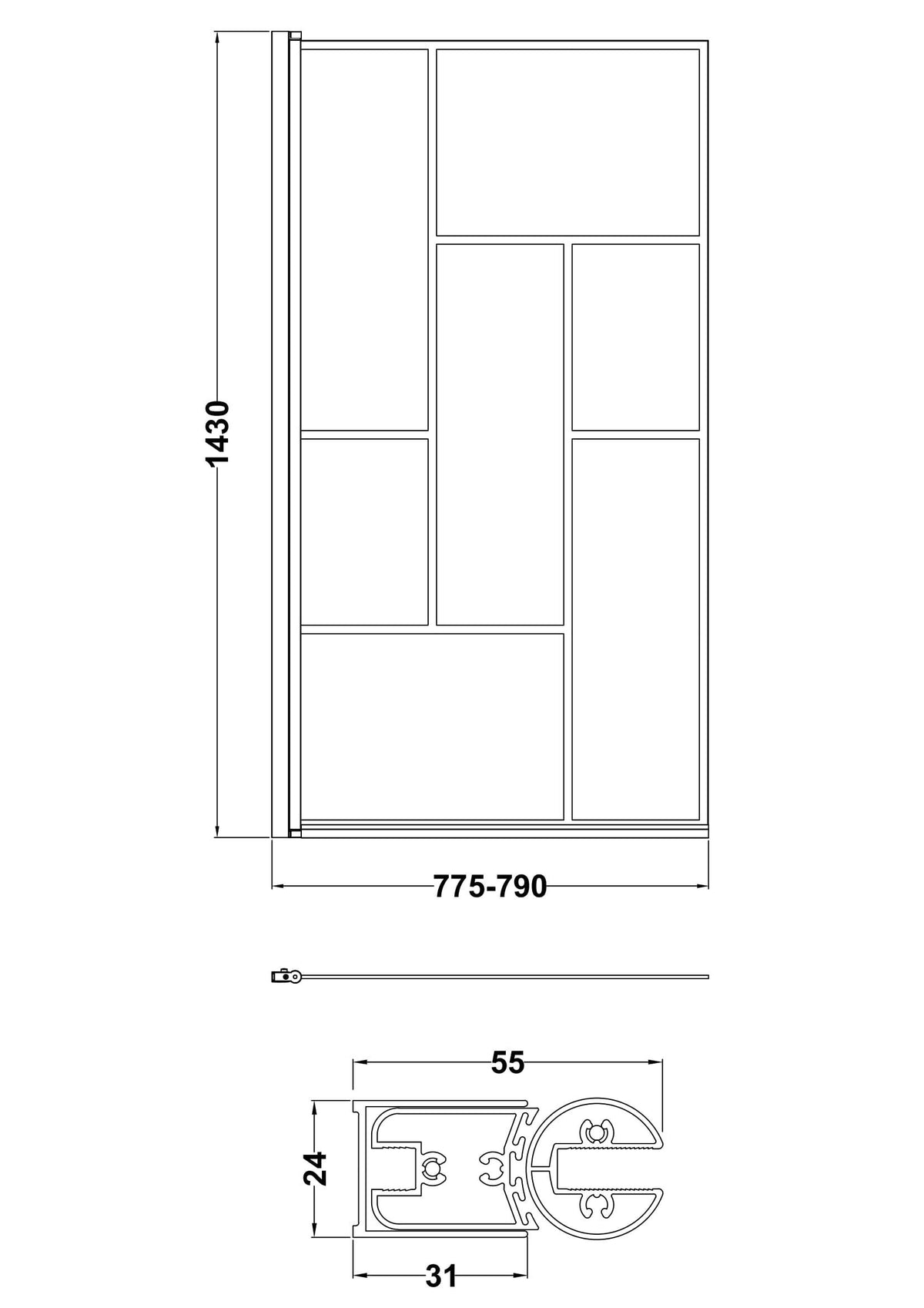 Modern Splash 800mm Matt Black Bath Screen