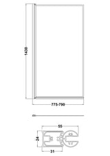 Modern Splash  800mm Matt Black Bath Screen