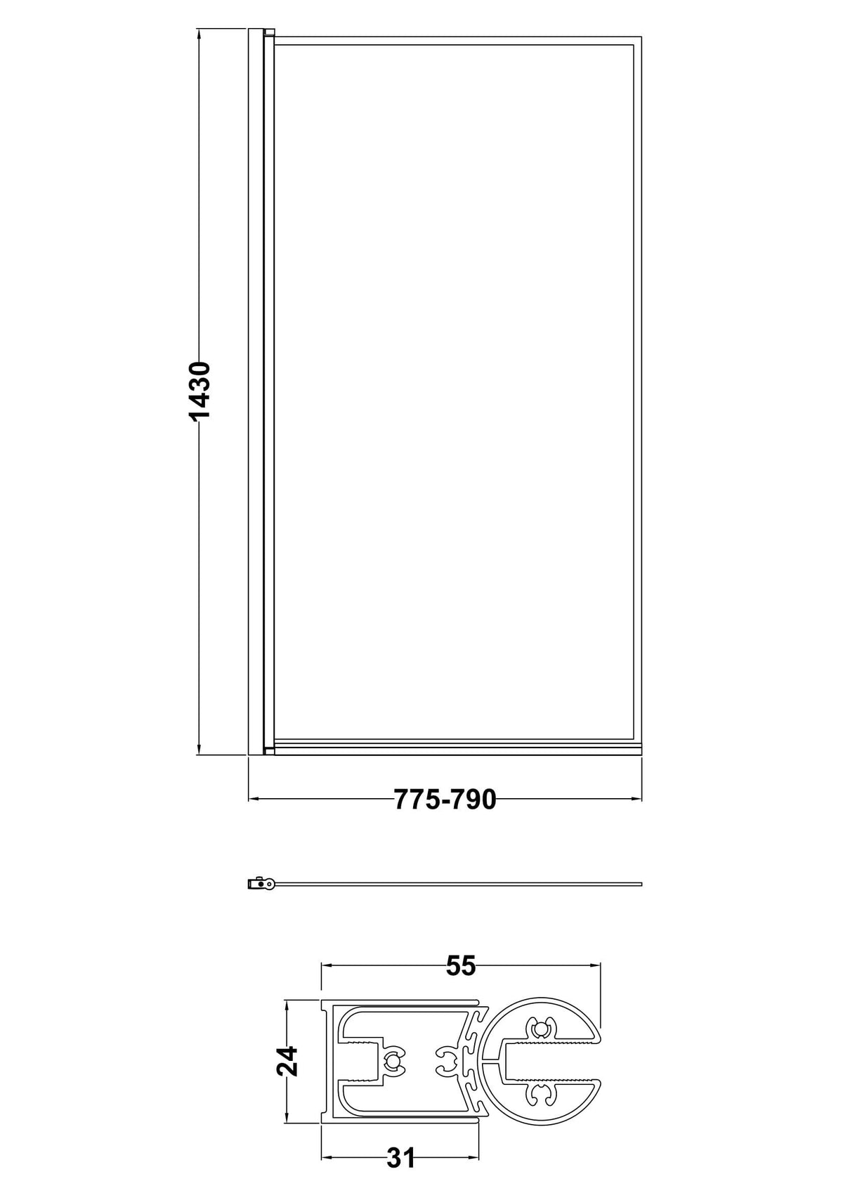 800mm Matt Black Bath Screen