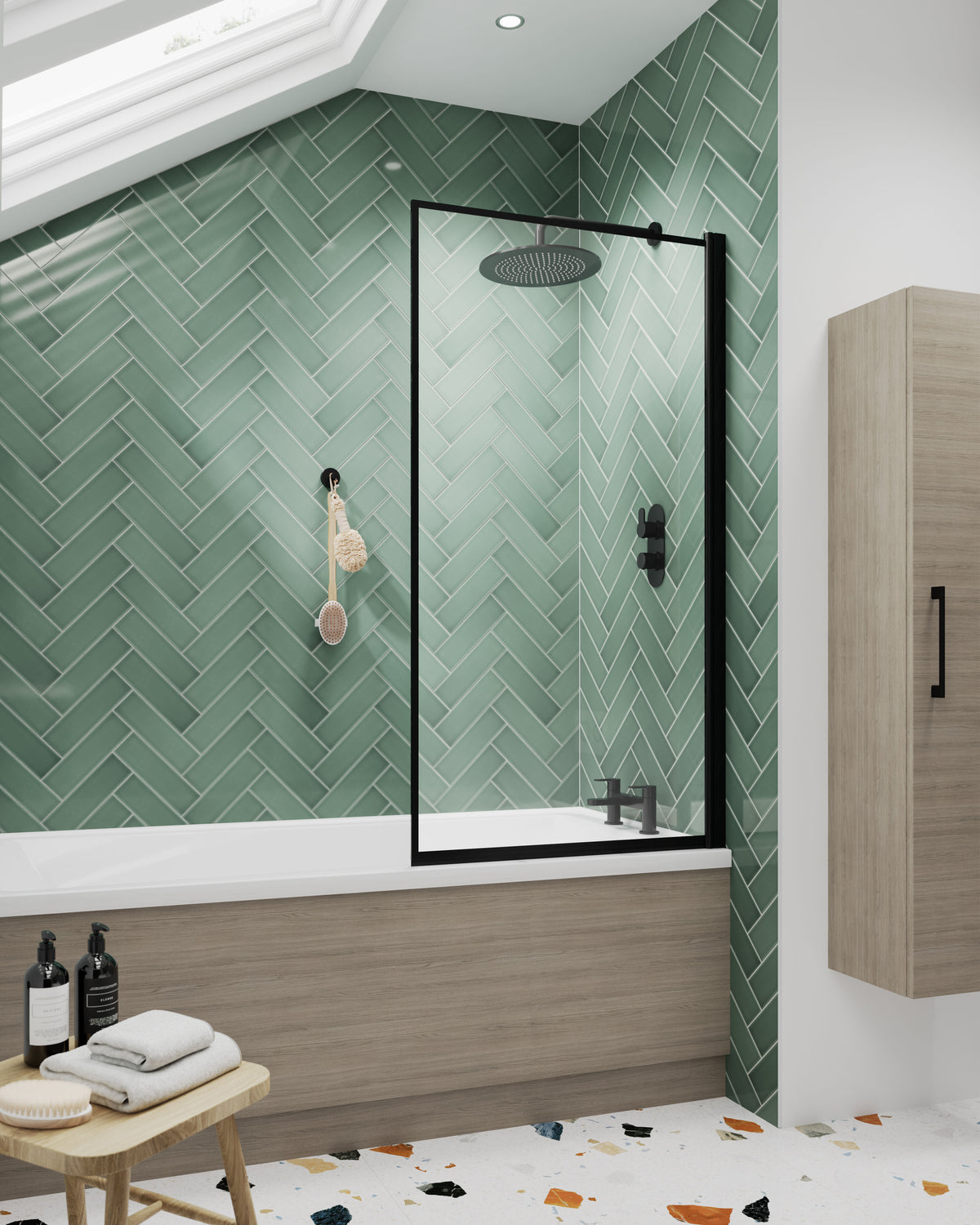 800mm Matt Black Bath Screen