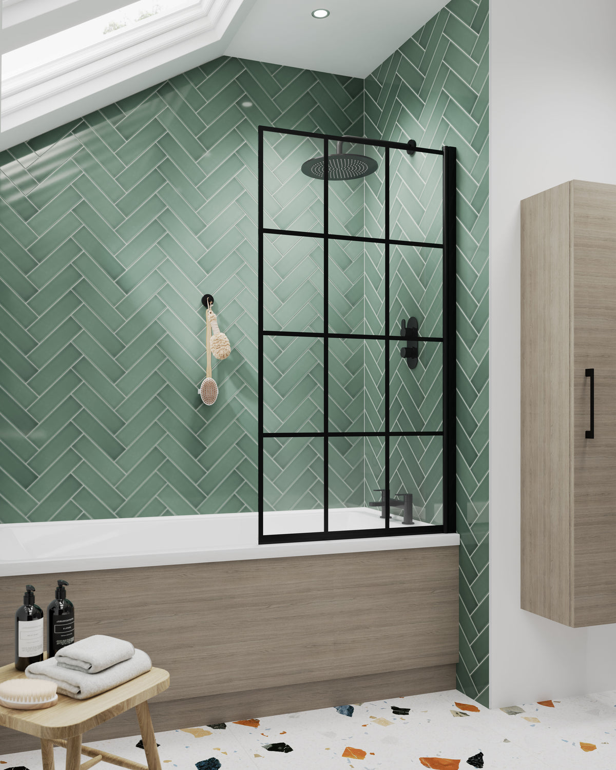 800mm Matt Black Square  Bath Screen