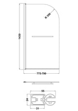 Modern Splash 800mm Chrome Bath Screen With Rail