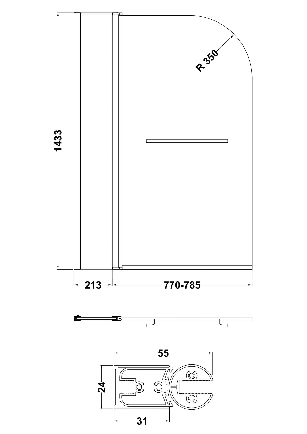 Modern Splash 1000mm Chrome Bath Screen With Rail And Fixed Panel