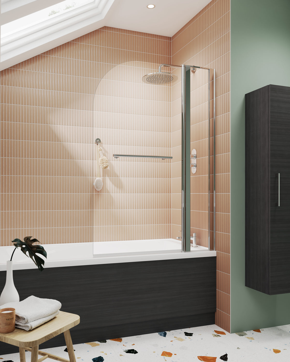 Modern Splash 1000mm Chrome Bath Screen With Rail And Fixed Panel
