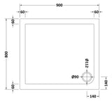 900 x 800mm White Slimline Rectangular Shower Tray