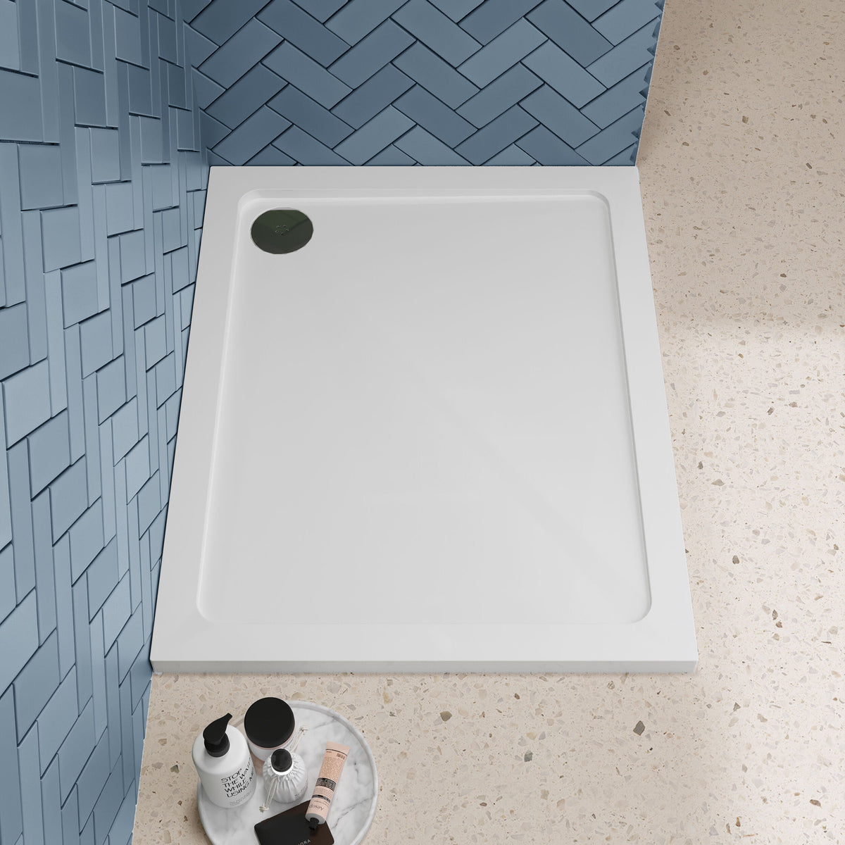1000 x 800mm White Slimline Rectangular Shower Tray