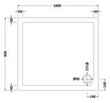 1000 x 900mm White Slimline Rectangular Shower Tray