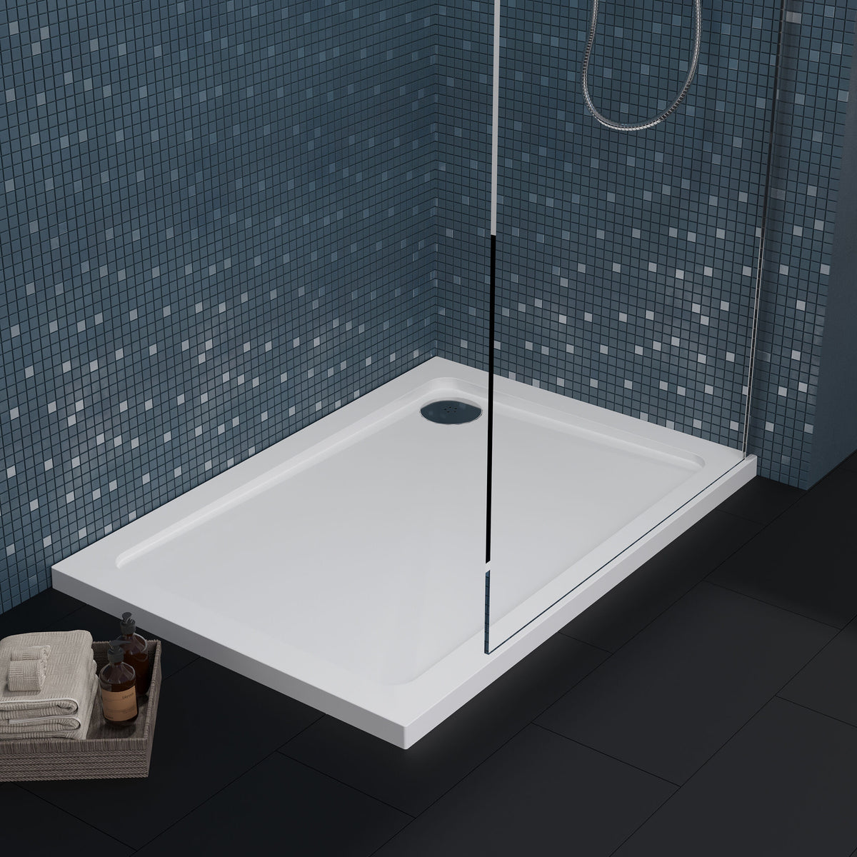 1000 x 700mm White Slimline Rectangular Shower Tray