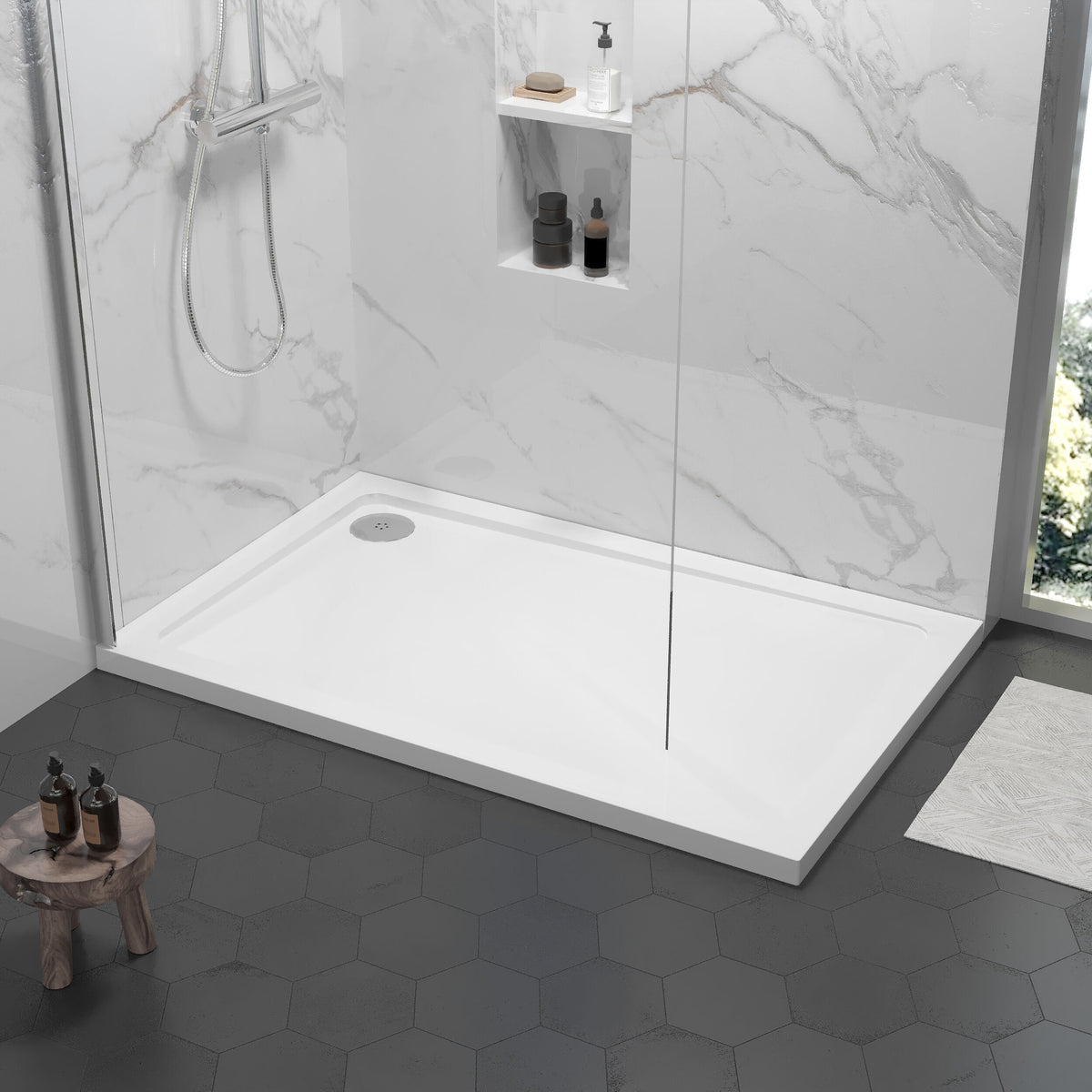 1200 x 760mm White Slimline Rectangular Shower Tray