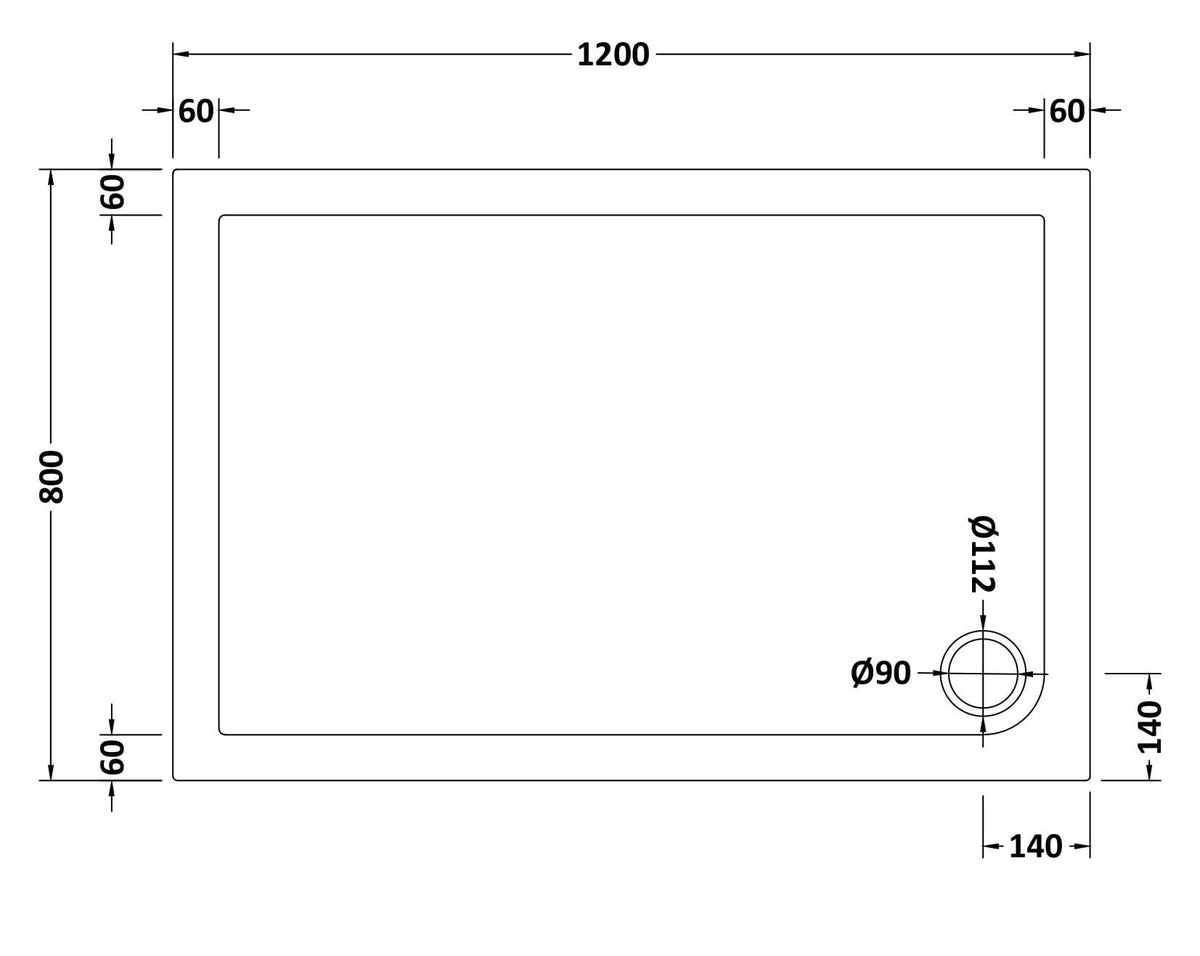 1200 x 800mm White Slimline Rectangular Shower Tray