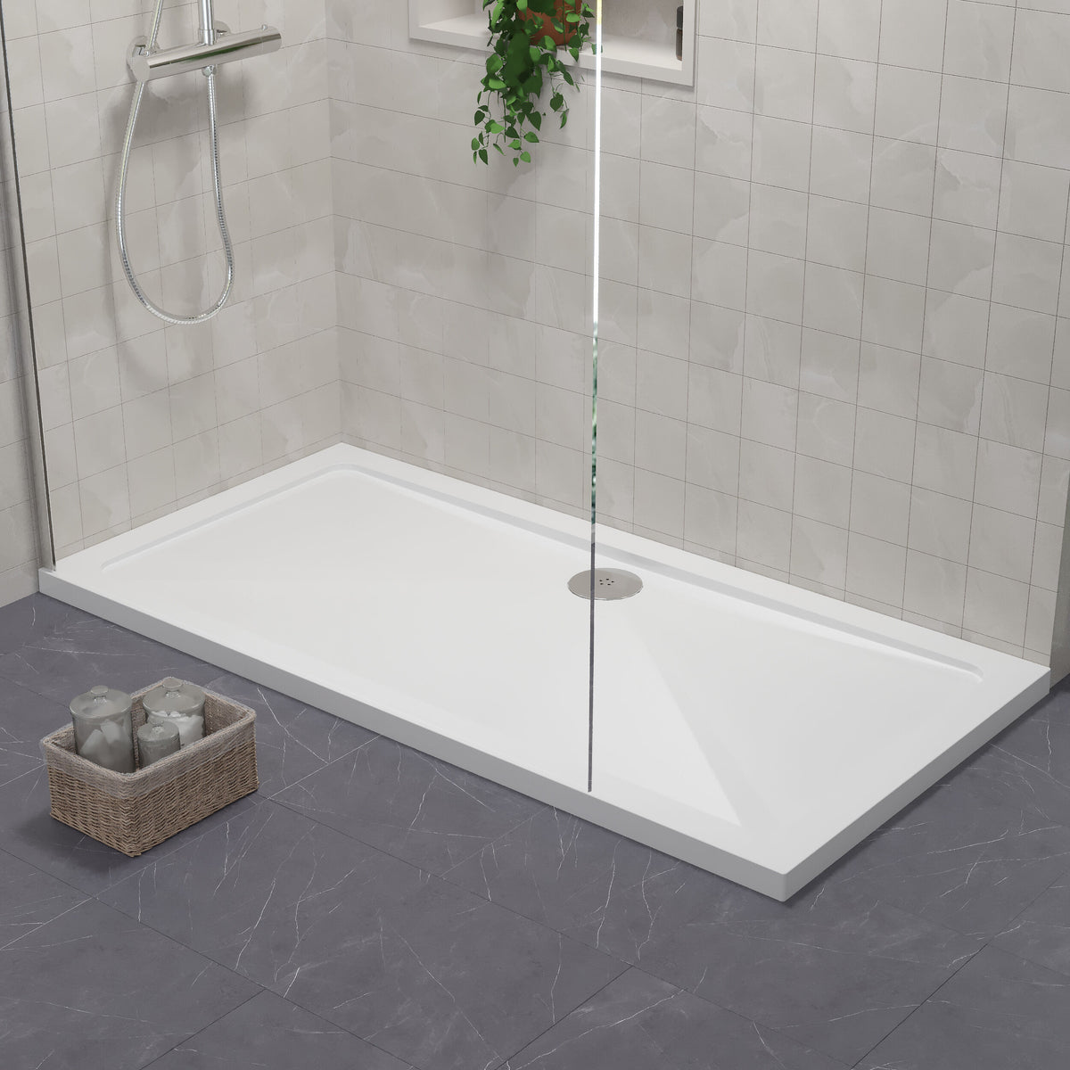 1400 x 700mm White Slimline Rectangular Shower Tray