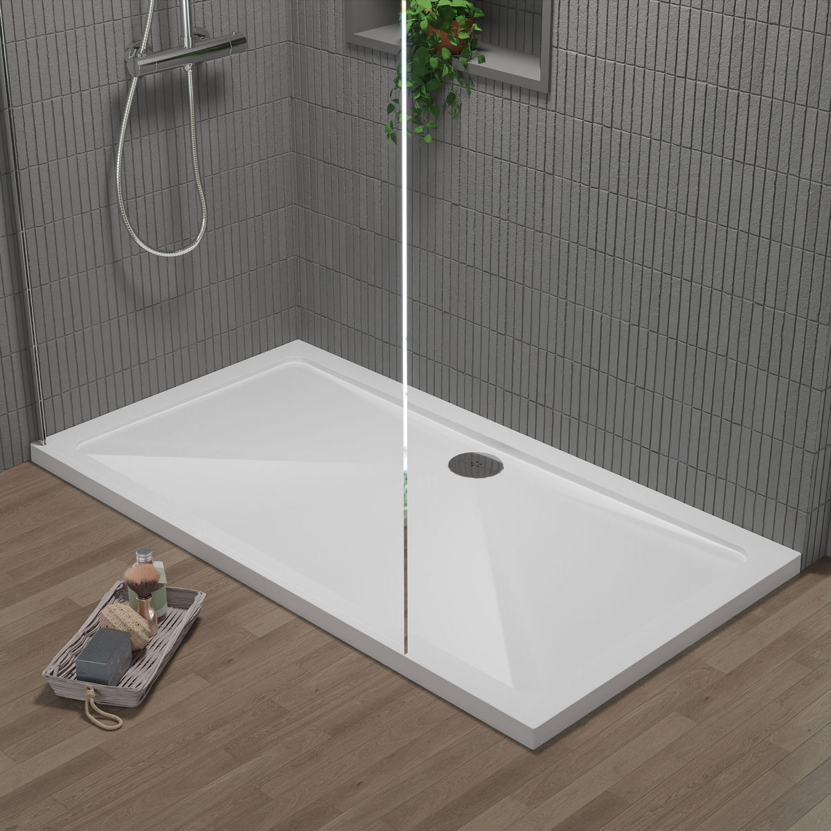1400 x 760mm White Slimline Rectangular Shower Tray