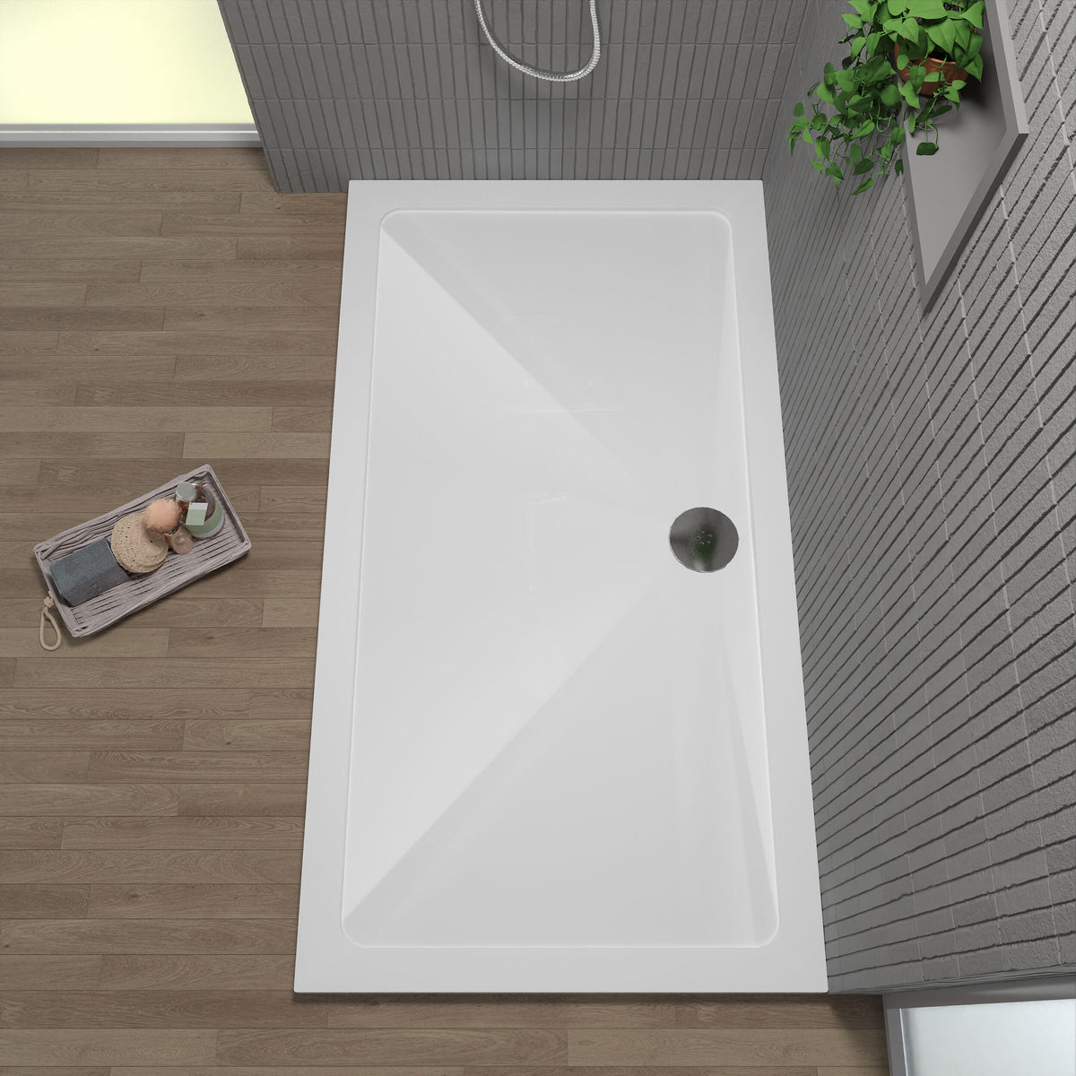 1400 x 760mm White Slimline Rectangular Shower Tray