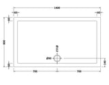 1400 x 800mm White Slimline Rectangular Shower Tray